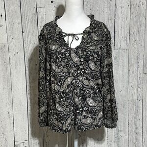 womens lucky brand tops size large Paisley Print Black And Beige boho Casual